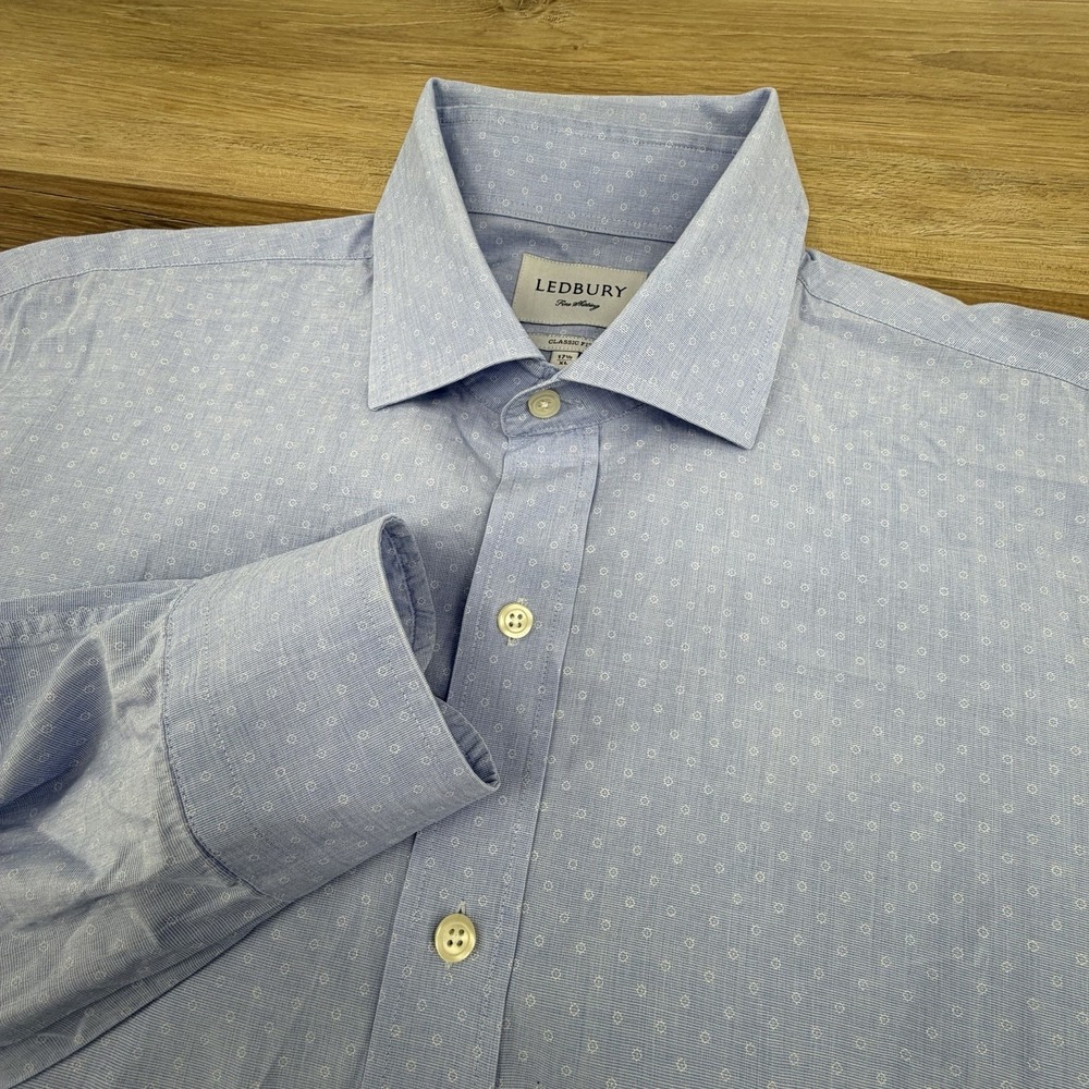 Ledbury Shirt Mens 17.5 XL Blue Aztec Geometric Classic Long Sleeve Button Down‎